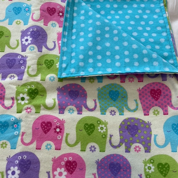 Multi colored elephants flannel baby receiving blanket - Picture 3 of 8
